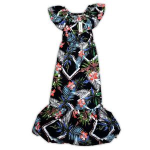 Red Leaf Womens Beachy Maxi Dress Off The Shoulder M NEW Floral Black Ruffle